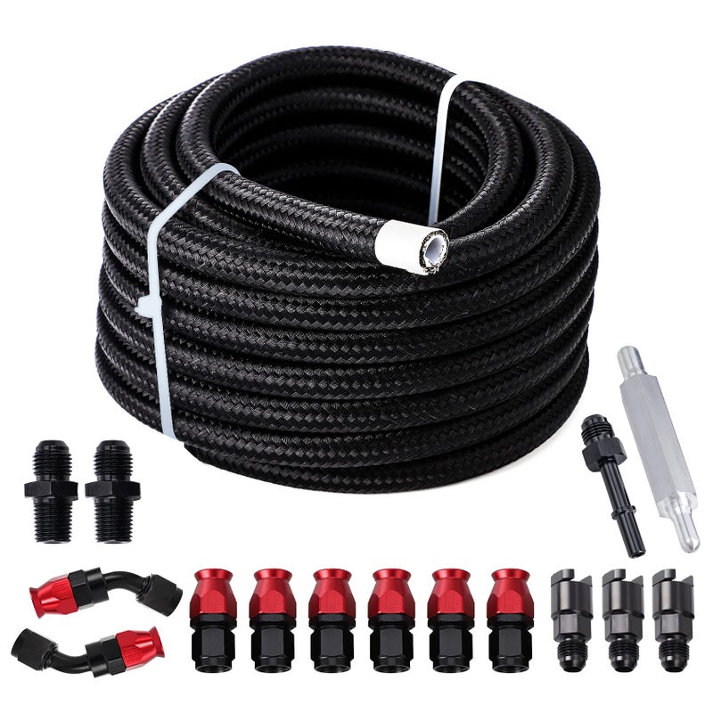 Pilida 25FT PTFE Fuel line Kit: 6AN 3/8"" Fuel Hose EFI LS Fuel Injection line E85 Oil Gas Hose Fitting Kit Nylon Stainless Steel - Image 1